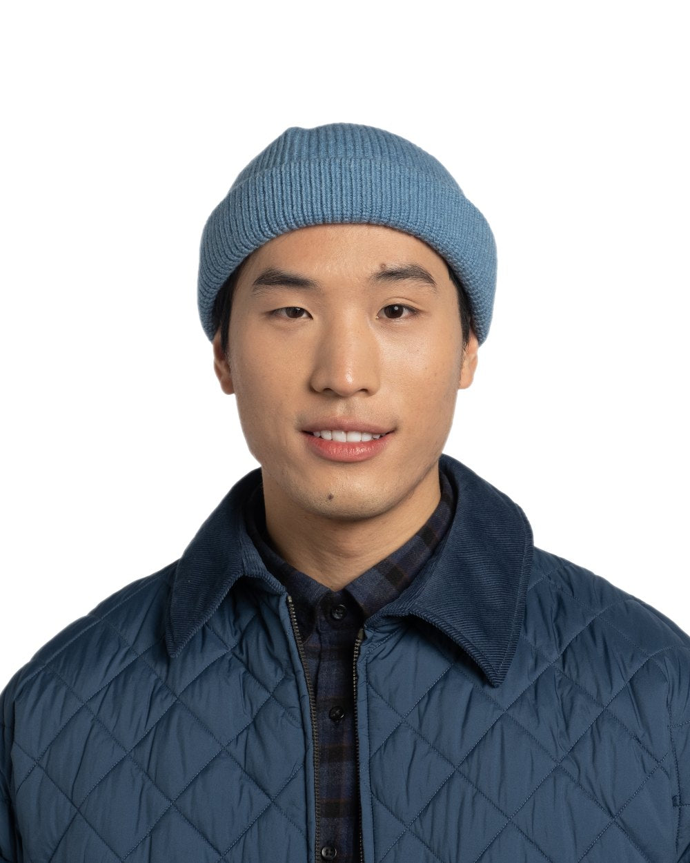 Water Coloured Buff Knitted Ervin Beanie on white background 