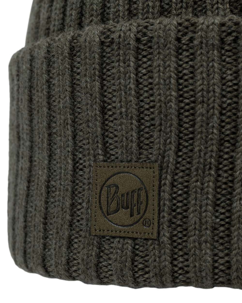Bark Coloured Buff Knitted Erviny Beanie on white background 