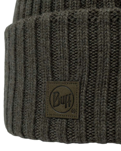 Bark Coloured Buff Knitted Erviny Beanie on white background 