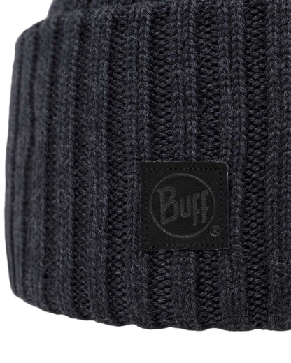 Graphite Coloured Buff Knitted Erviny Beanie on white background 