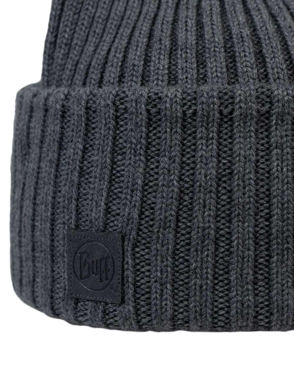 Heather Grey Coloured Buff Knitted Erviny Beanie on white background 