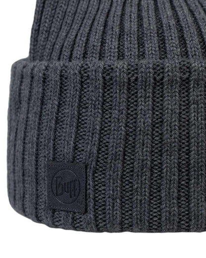 Heather Grey Coloured Buff Knitted Erviny Beanie on white background 
