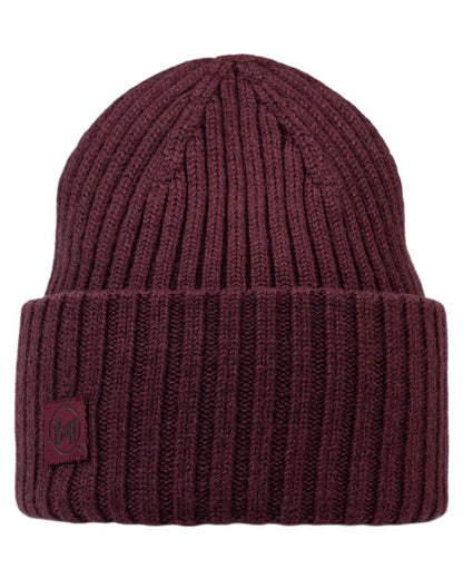 Maroon Coloured Buff Knitted Erviny Beanie on white background 
