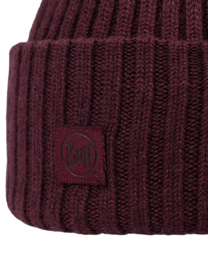 Maroon Coloured Buff Knitted Erviny Beanie on white background 