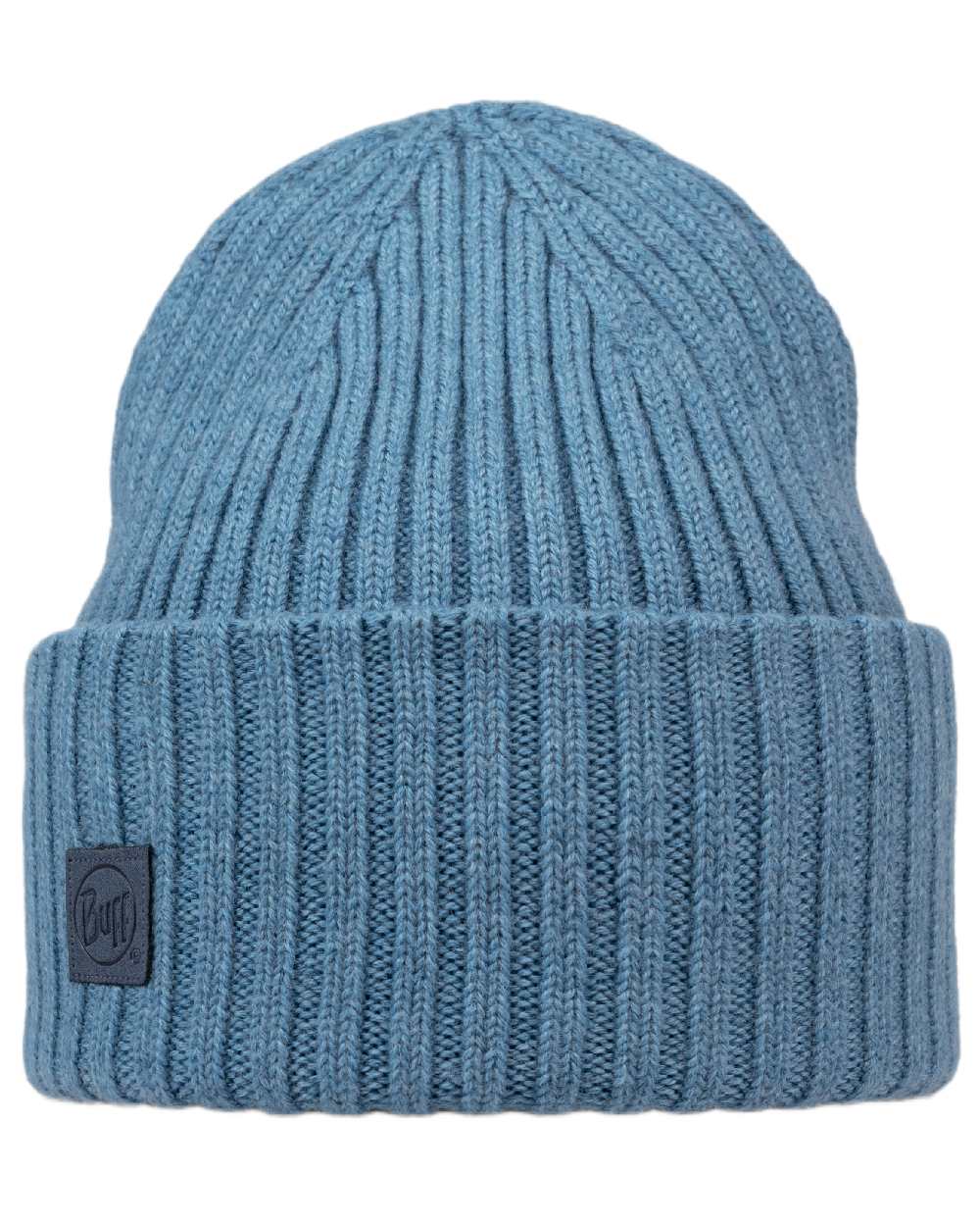 Water Coloured Buff Knitted Erviny Beanie on white background 