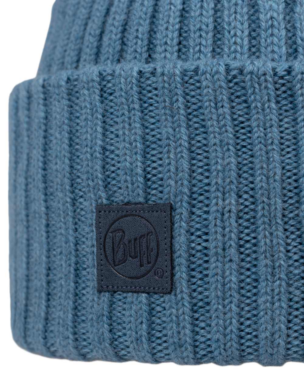 Water Coloured Buff Knitted Erviny Beanie on white background 