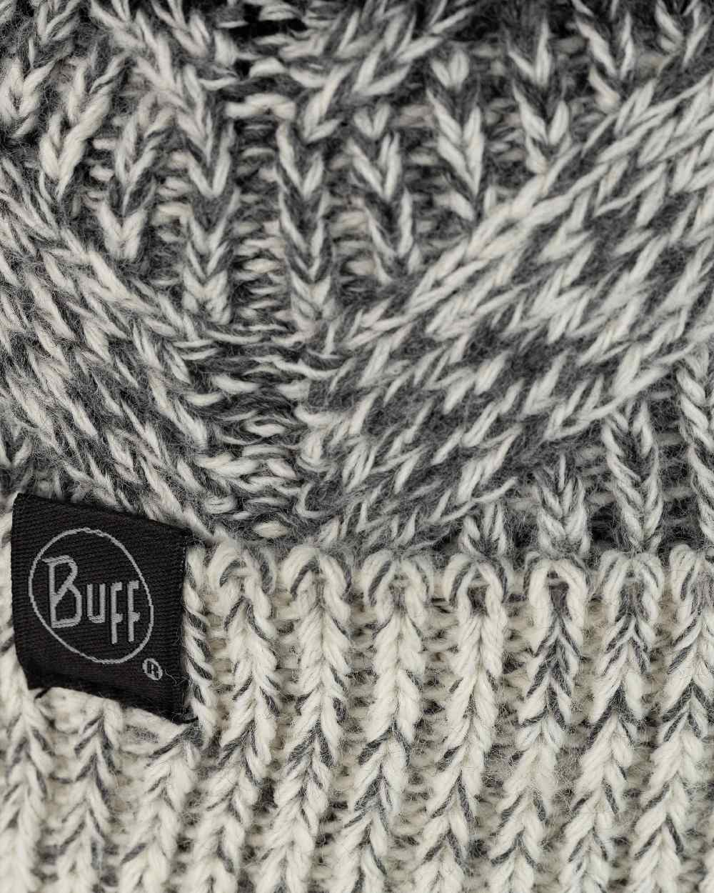 Grey Coloured Buff Masha Knitted &amp; Fleece Beanie on white background 