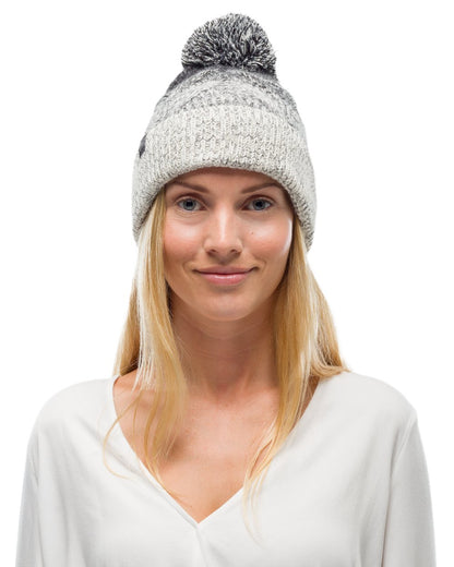 Grey Coloured Buff Masha Knitted &amp; Fleece Beanie on white background 