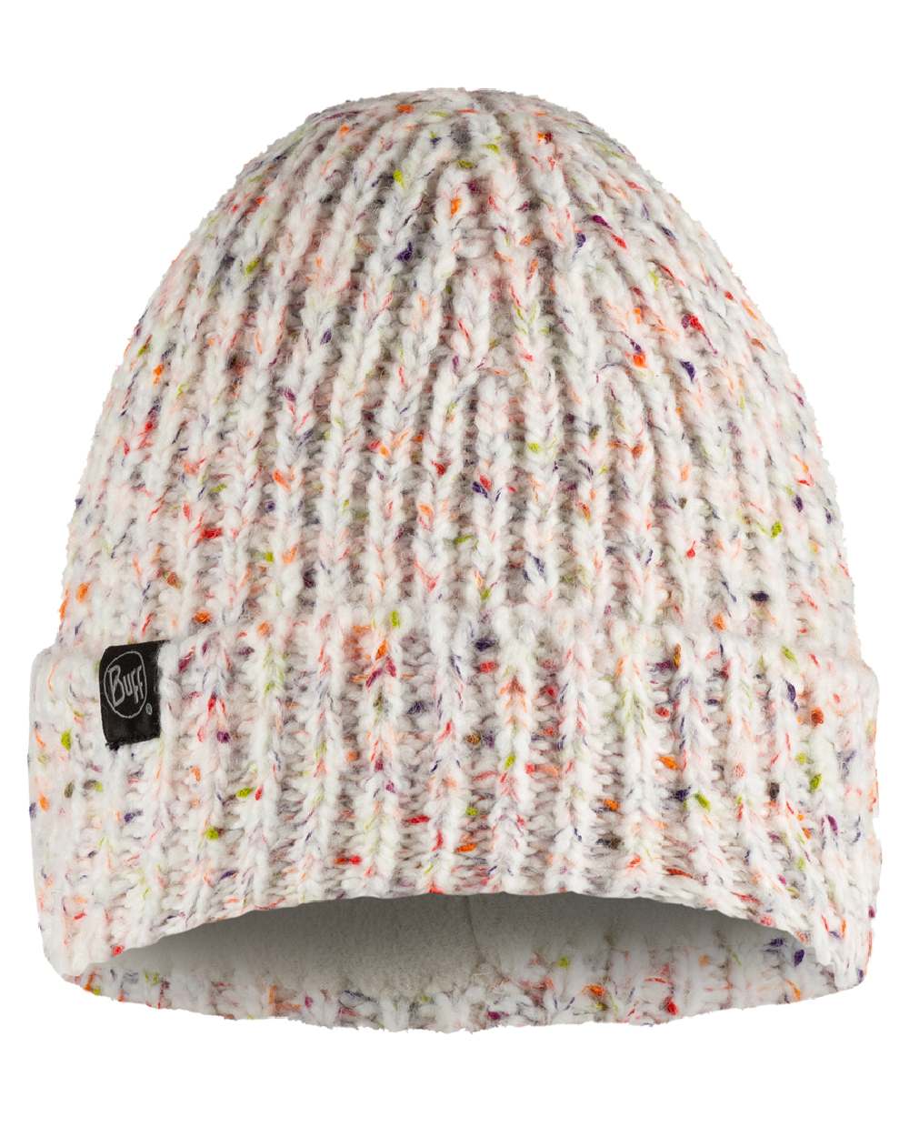 White Coloured Buff Kim Knitted Fleece Beanie on white background 