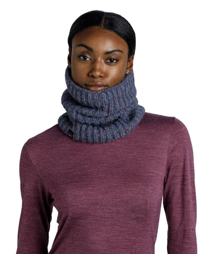 Water Coloured Buff Kim Knitted &amp; Fleece Neckwarmer on white background 