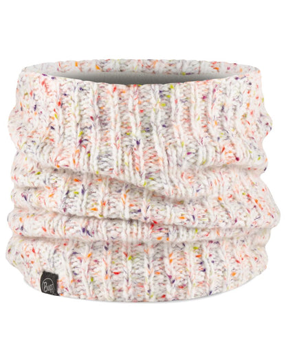 White Coloured Buff Kim Knitted &amp; Fleece Neckwarmer on white background 