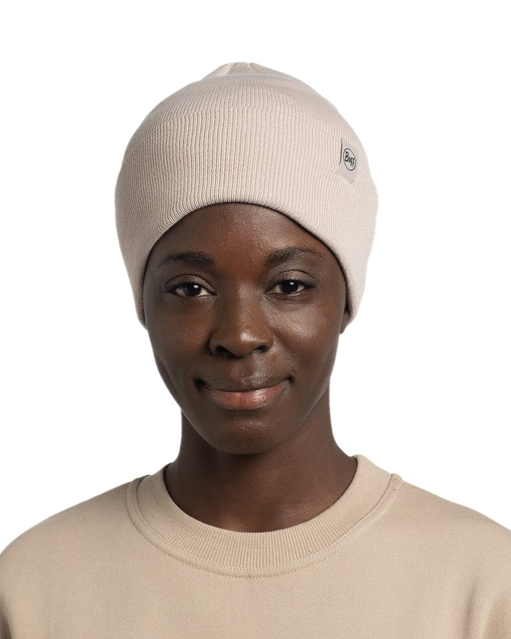 Birch Grey Coloured Buff Linon Knitted Beanie on white background 