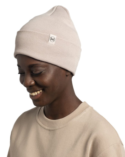 Birch Grey Coloured Buff Linon Knitted Beanie on white background 