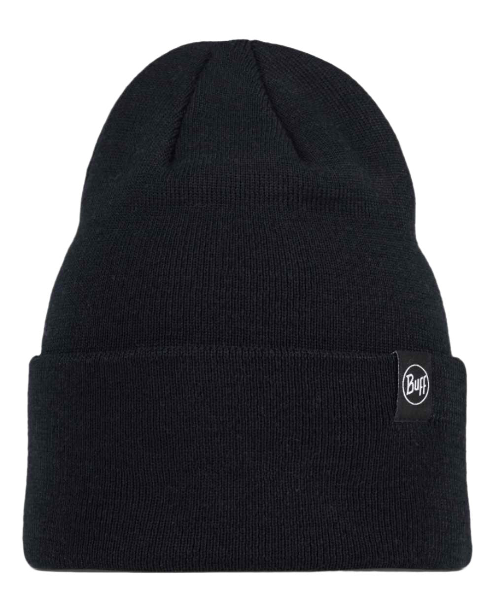 Black Coloured Buff Linon Knitted Beanie on white background 