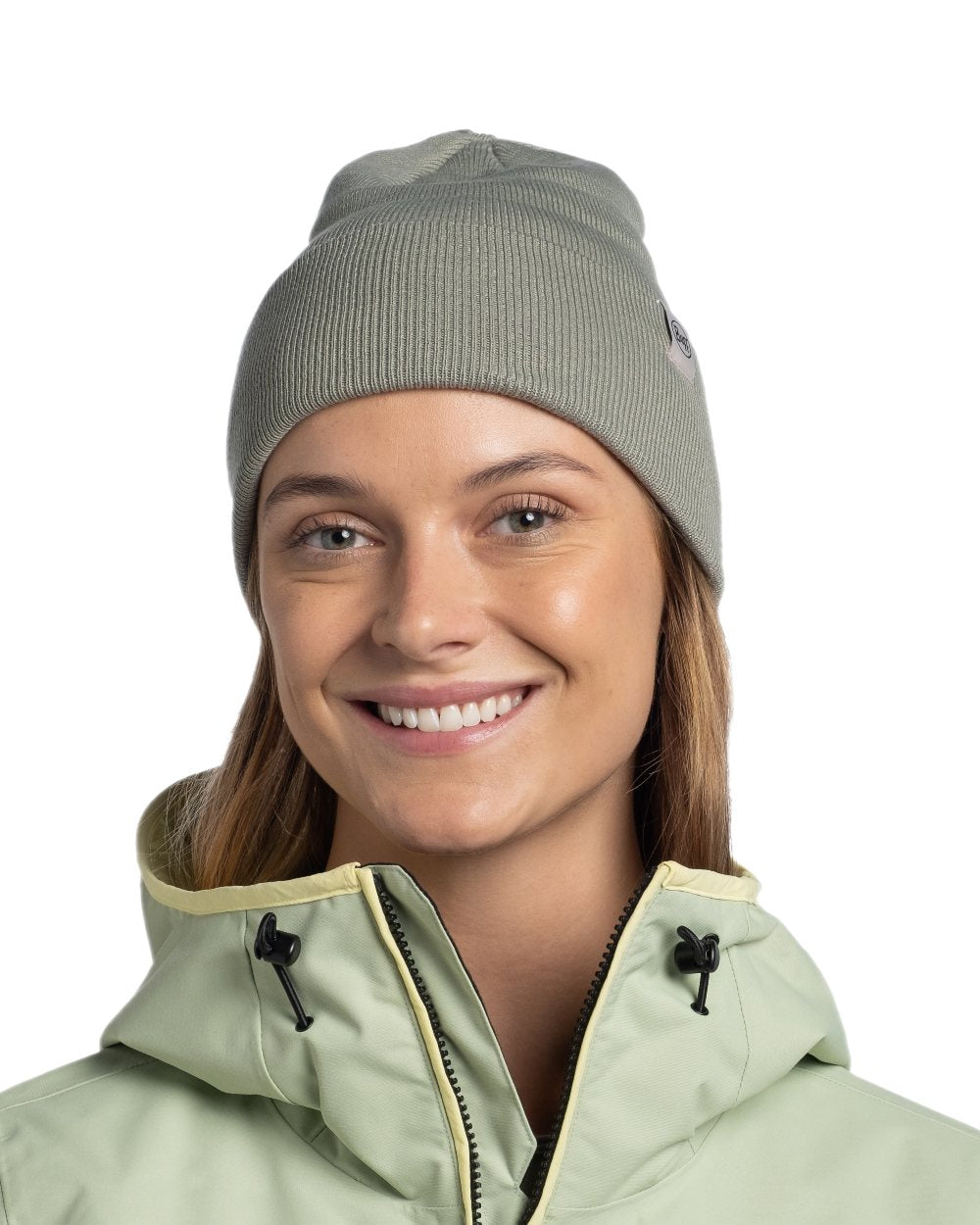 Opaline Coloured Buff Linon Knitted Beanie on white background 