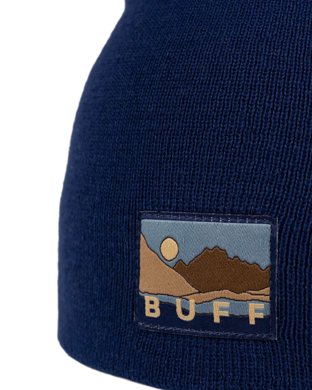 Midnight Coloured Buff Lilon Knitted Long Beanie on white background 