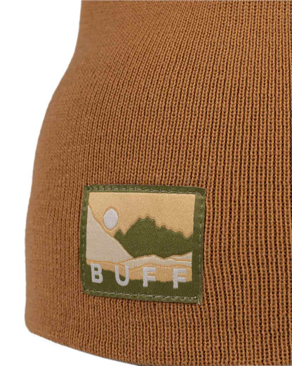 Peanut Coloured Buff Lilon Knitted Long Beanie on white background 