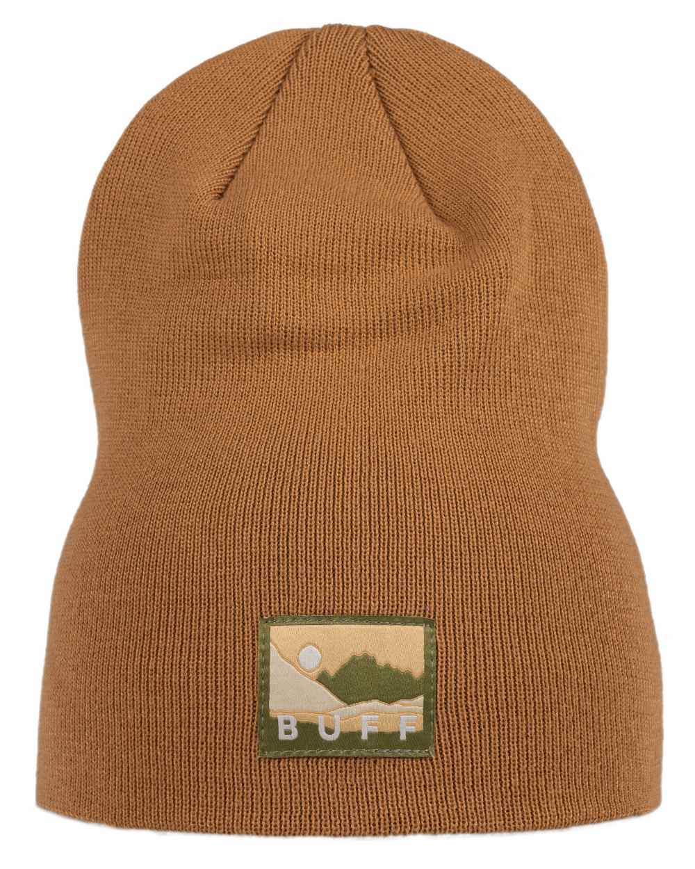 Peanut Coloured Buff Lilon Knitted Long Beanie on white background 