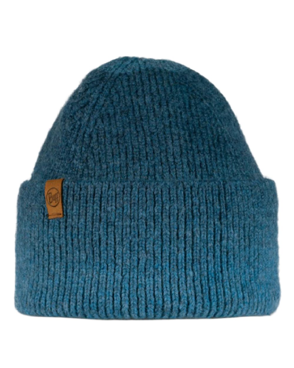 Denim Coloured Buff Knitted Marin Beanie on white background 
