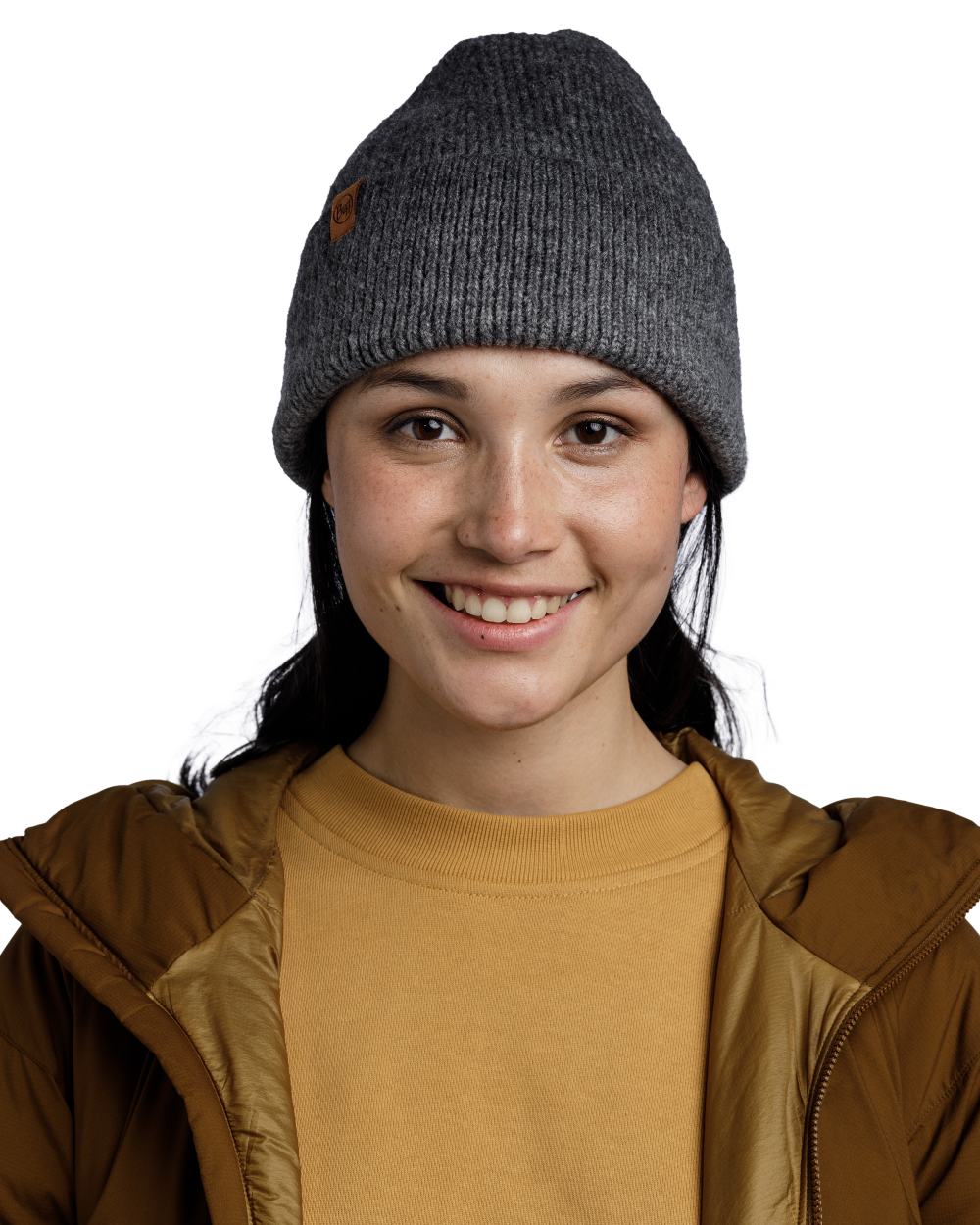 Graphite Coloured Buff Knitted Marin Beanie on white background 