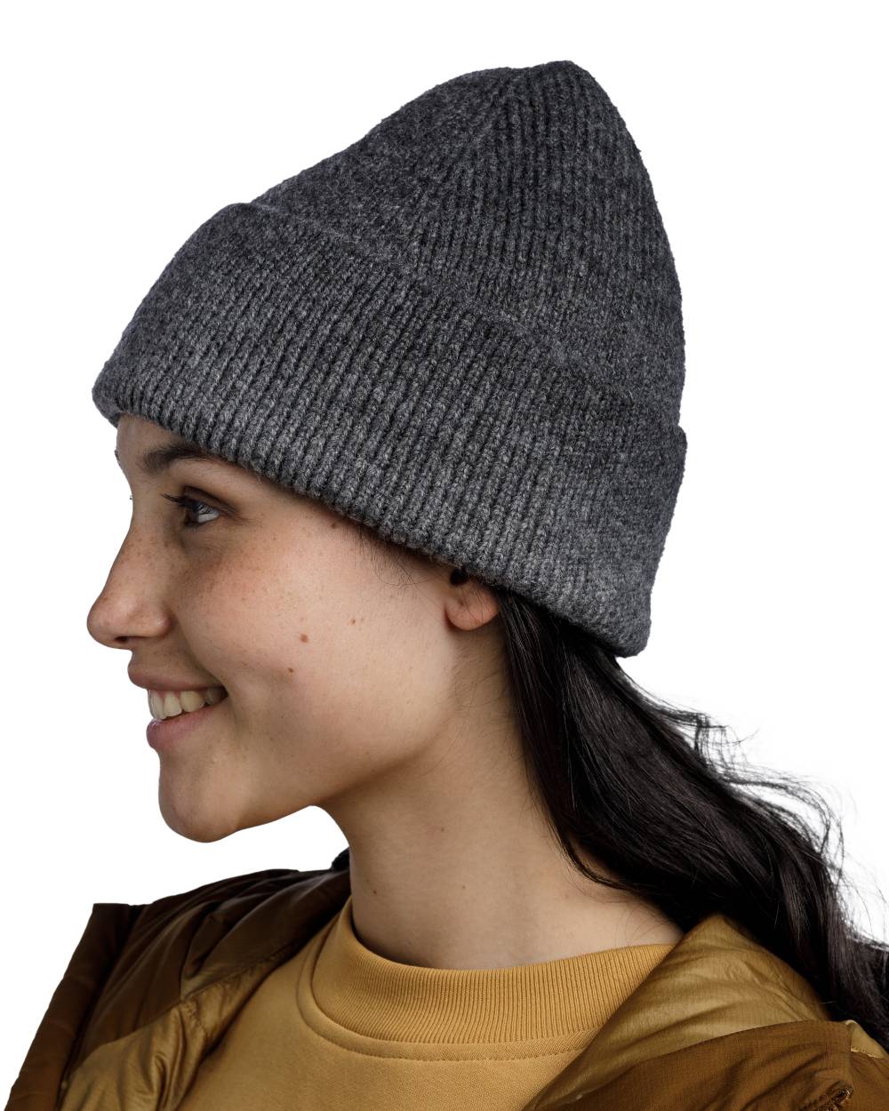 Graphite Coloured Buff Knitted Marin Beanie on white background 