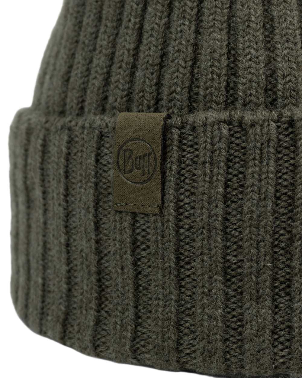 Bark Coloured Buff Knitted Norval Beanie on white background 