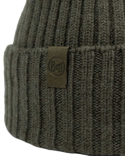 Bark Coloured Buff Knitted Norval Beanie on white background 