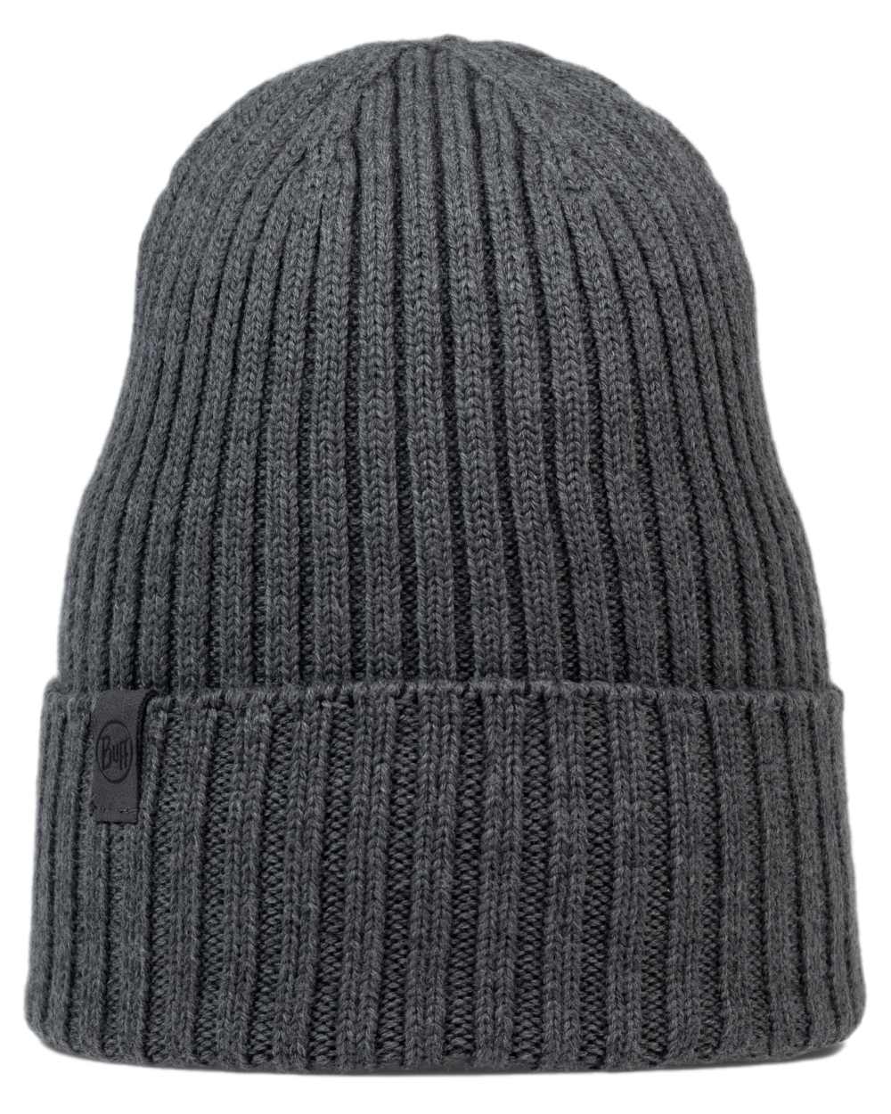 Heather Grey Coloured Buff Knitted Norval Beanie on white background 