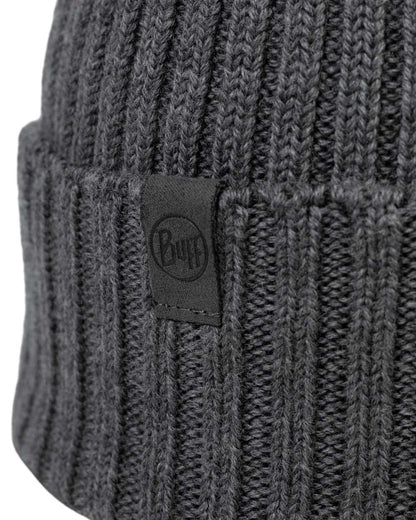 Heather Grey Coloured Buff Knitted Norval Beanie on white background 