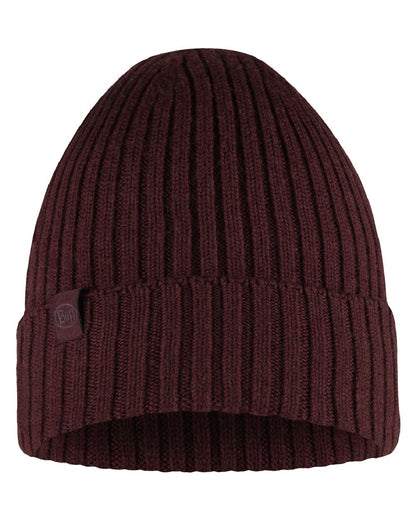 Maroon Coloured Buff Knitted Norval Beanie on white background 