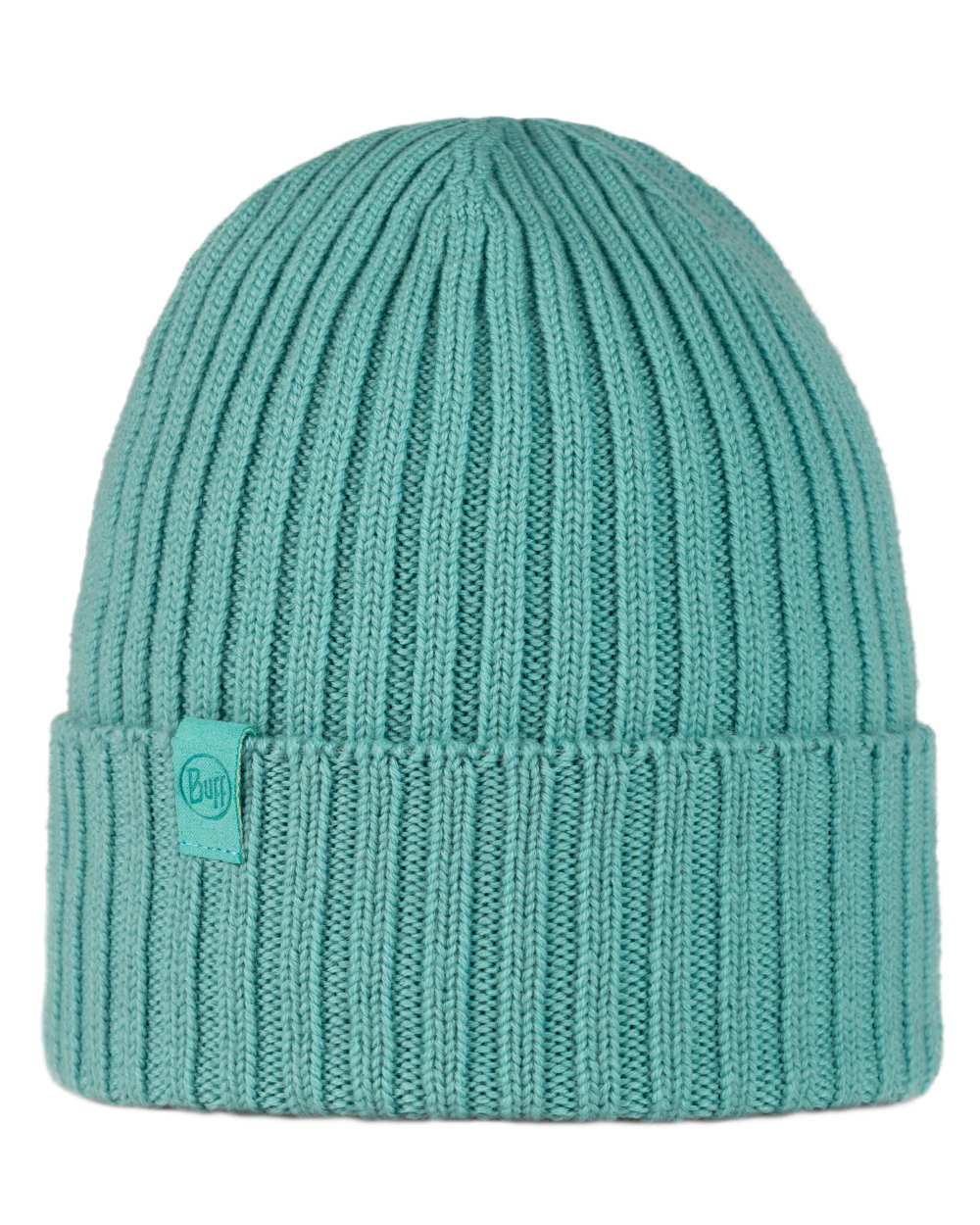 Pool Coloured Buff Knitted Norval Beanie on white background 