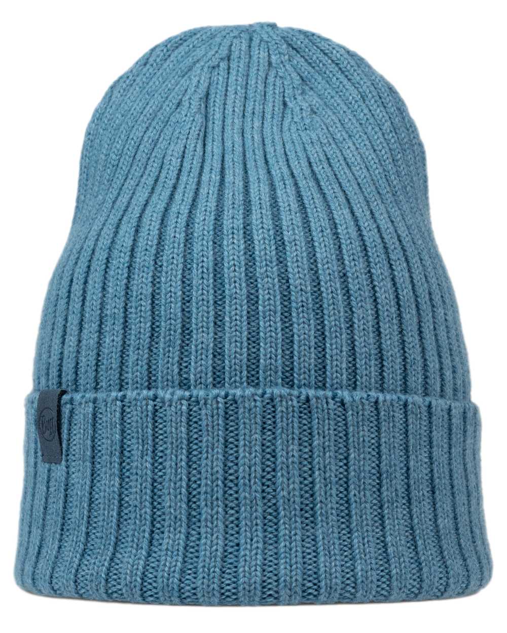 Water Coloured Buff Knitted Norval Beanie on white background 