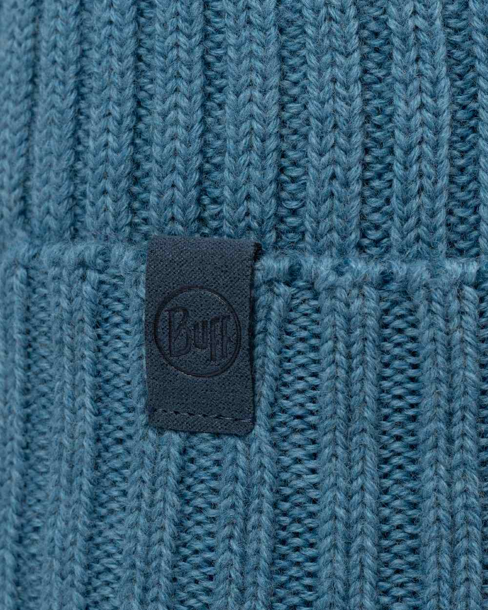 Water Coloured Buff Knitted Norval Beanie on white background 