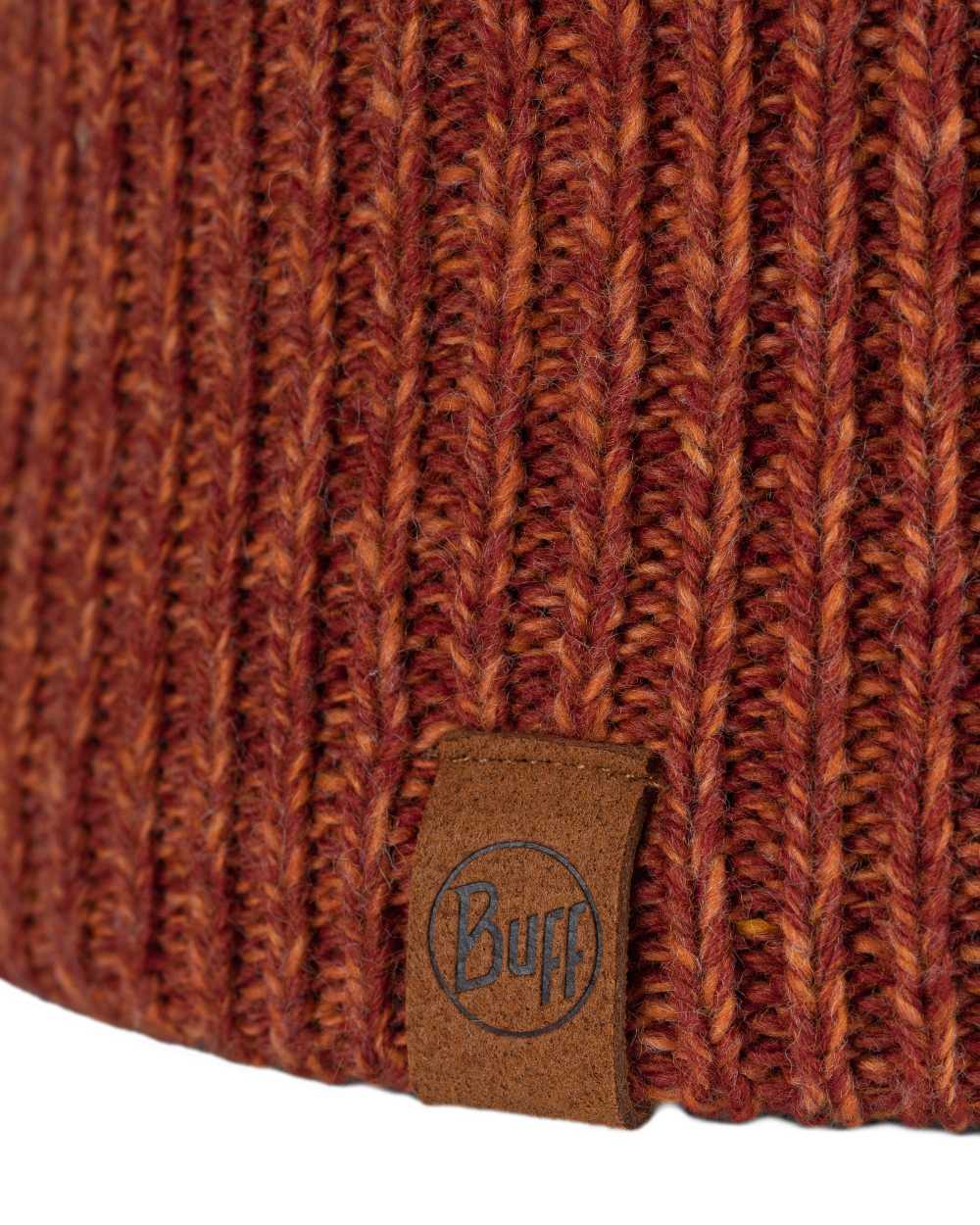 Cinnamon Coloured Buff Knitted Polar Beanie on white background 