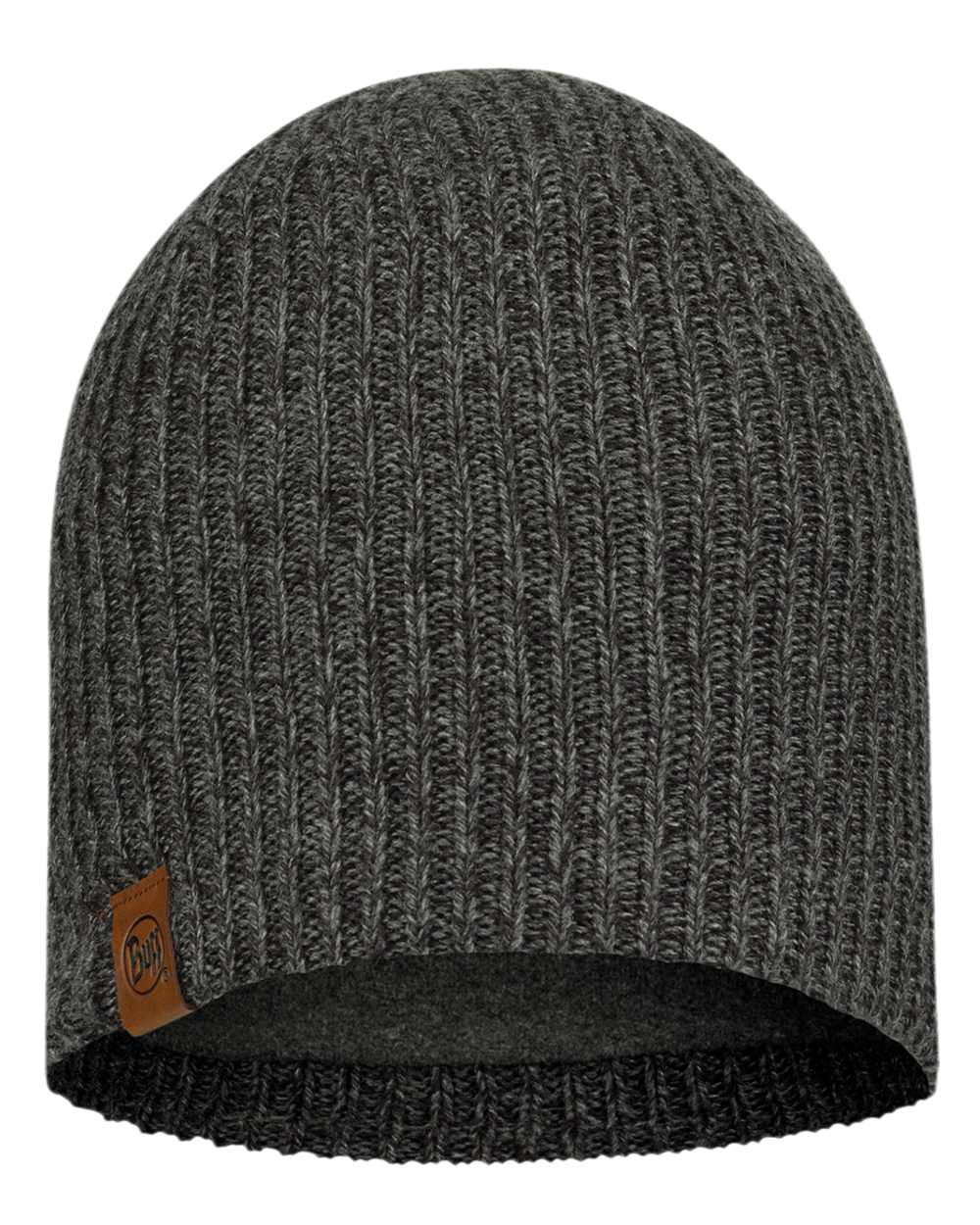 Grey Coloured Buff Knitted Polar Beanie on white background 