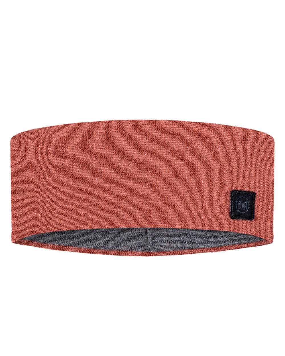 Crimson Coloured Buff Knitted Polar Headband on white background 