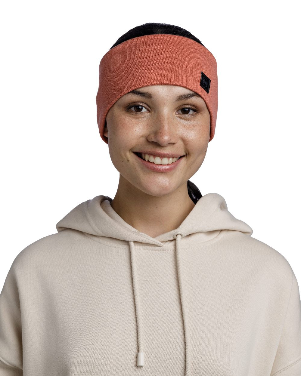 Crimson Coloured Buff Knitted Polar Headband on white background 