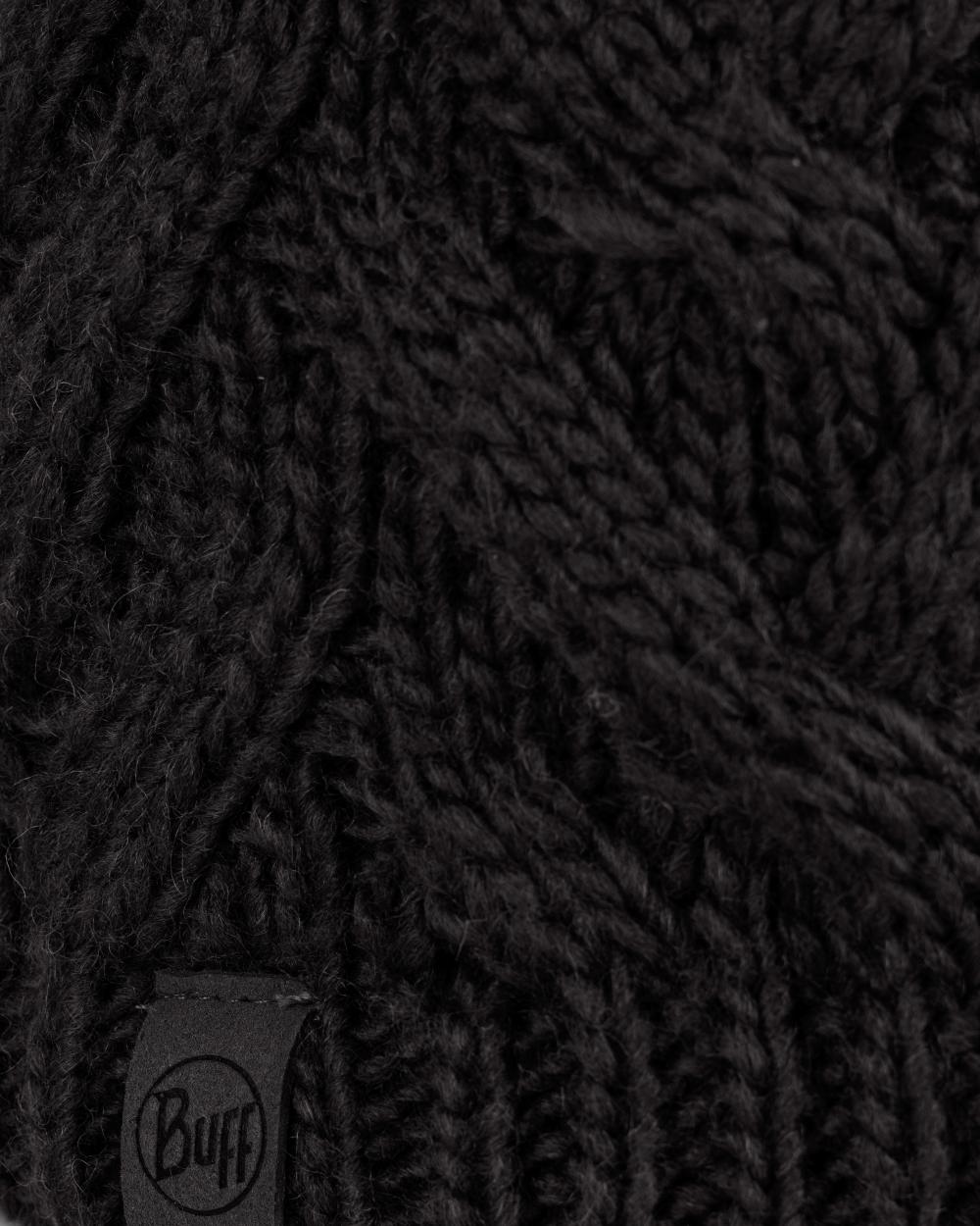 Graphite Coloured Buff Caryn Knitted &amp; Fleece Beanie on white background 