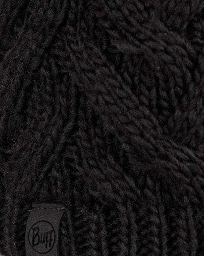 Graphite Coloured Buff Caryn Knitted &amp; Fleece Beanie on white background 