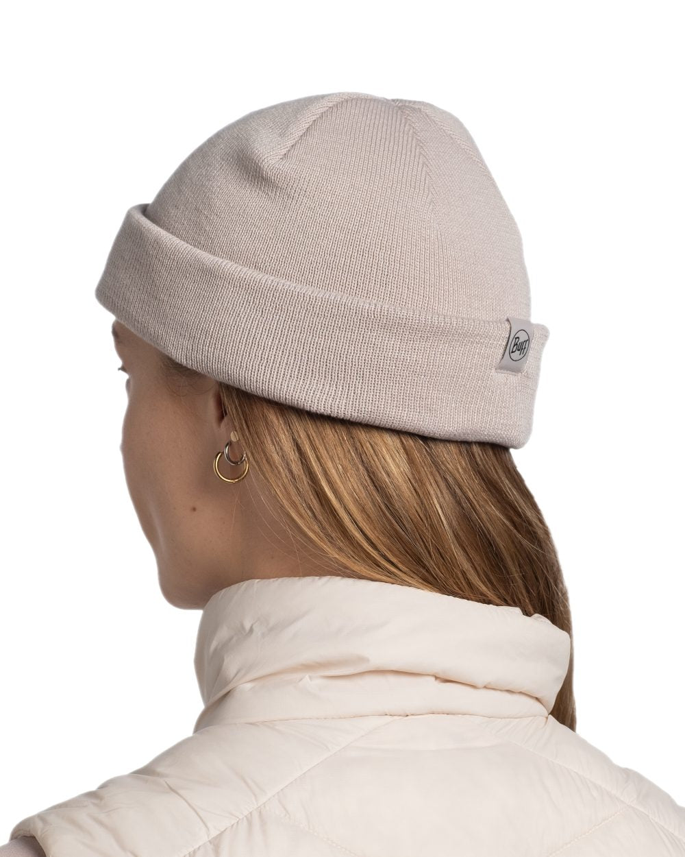 Birch Grey Coloured Buff Lilon Fisherman Knitted Beanie on white background 