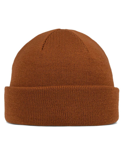 Copper Coloured Buff Lilon Fisherman Knitted Beanie on white background 