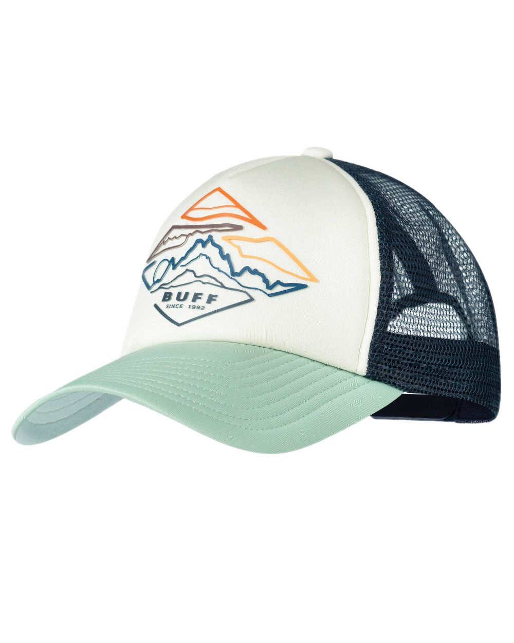 Flint Coloured Buff Luster Trucker Cap on white background 