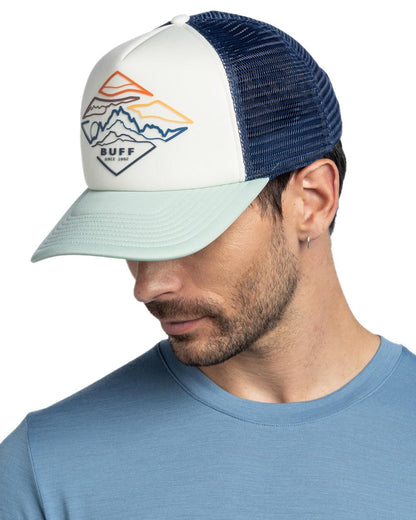 Flint Coloured Buff Luster Trucker Cap on white background 