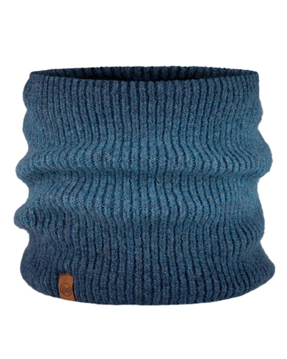 Denim Coloured Buff Marin Knitted &amp; Polar Neck Warmer on white background 