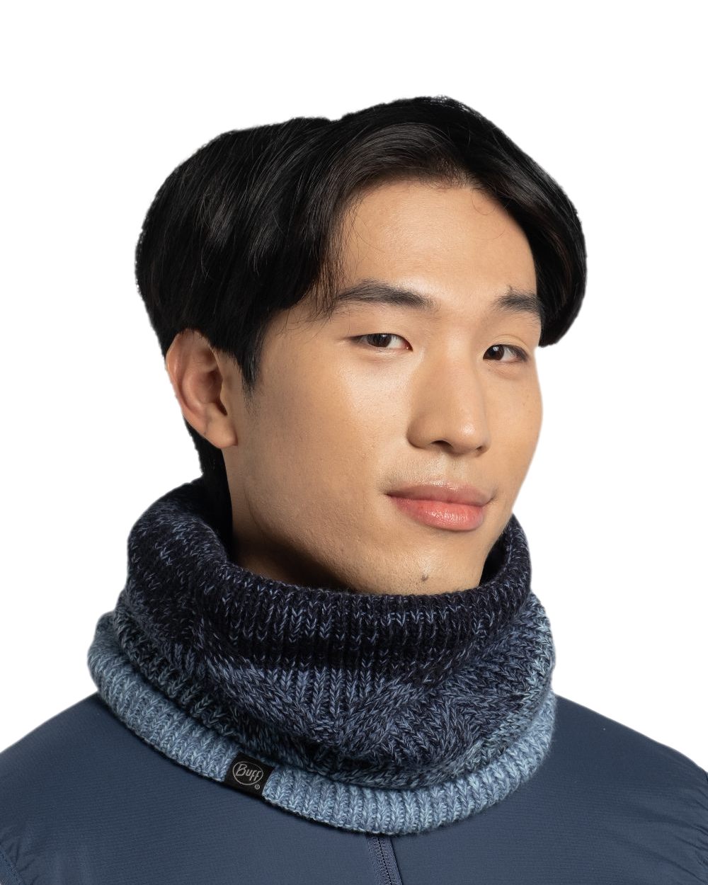 Water Coloured Buff Masha Knitted Polar Neck Warmer on white background 