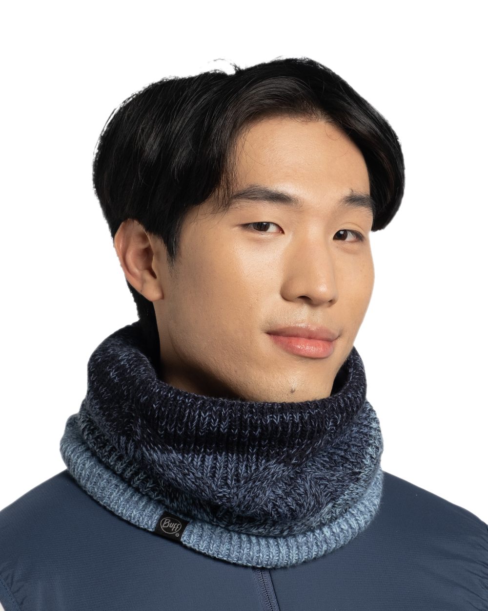 Water Coloured Buff Masha Knitted &amp; Polar Neck Warmer on white background 