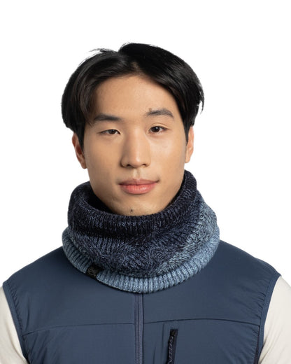 Water Coloured Buff Masha Knitted &amp; Polar Neck Warmer on white background 