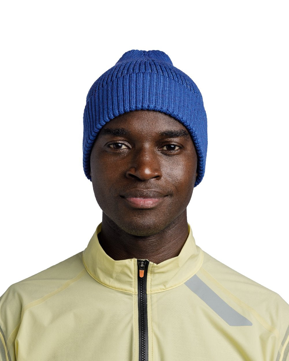 Cobalt Coloured Buff Merino Active Beanie on white background 