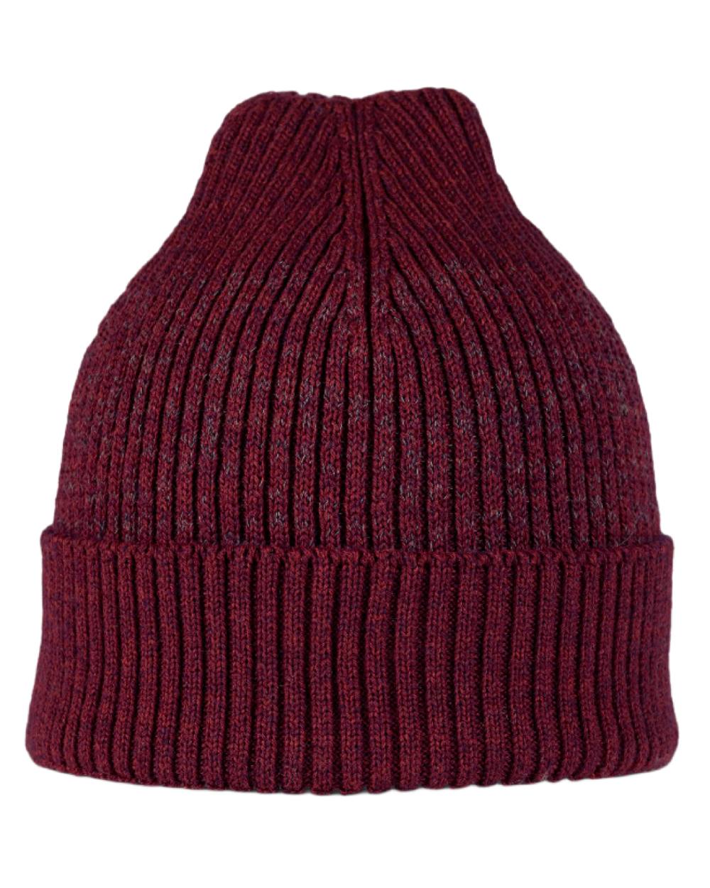 Garnet Coloured Buff Merino Active Beanie on white background 