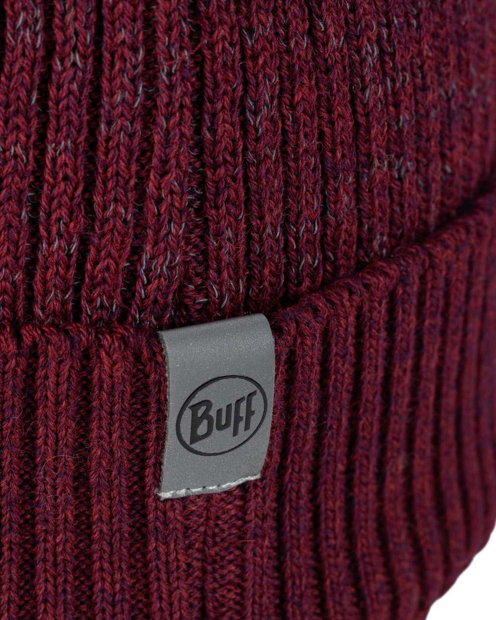 Garnet Coloured Buff Merino Active Beanie on white background 